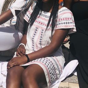 Red white and blue off the shoulder dress